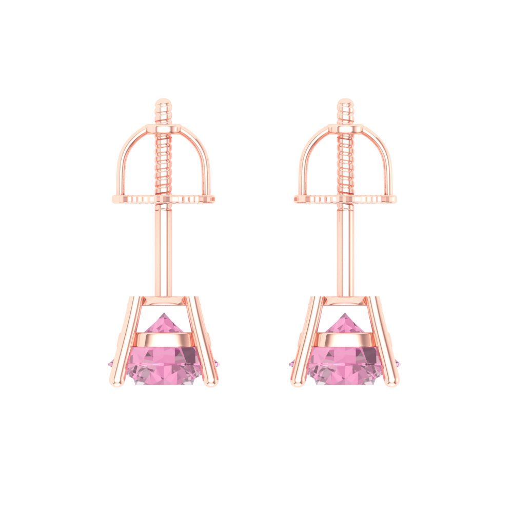 2 ctw Pink Zirconia Studs Earrings | 6.5mm Round Cut White Gold Screw back | April Birthstone