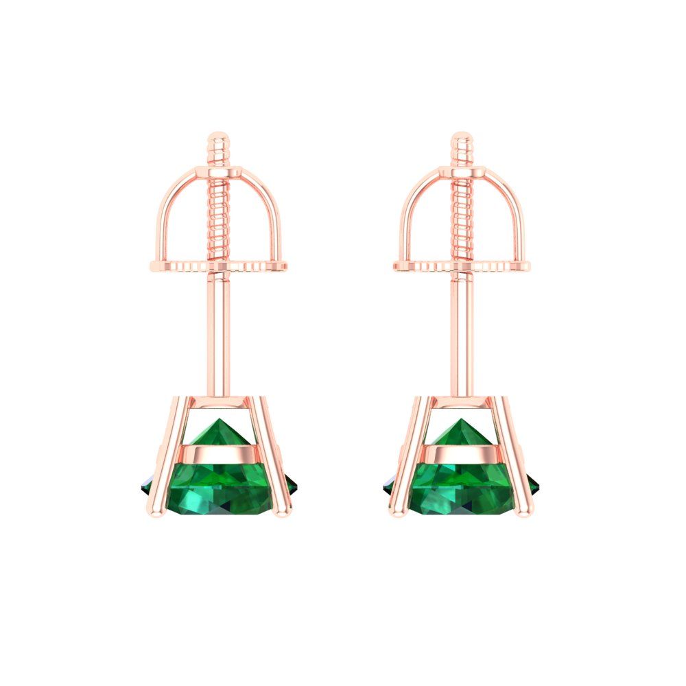 2 ctw Emerald Studs Earrings | 6.5mm Round Cut White Gold Screw back | May Birthstone