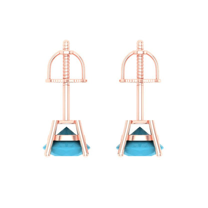 2 ctw Turquoise Studs Earrings | 6.5mm Round Cut White Gold Screw back | December Birthstone
