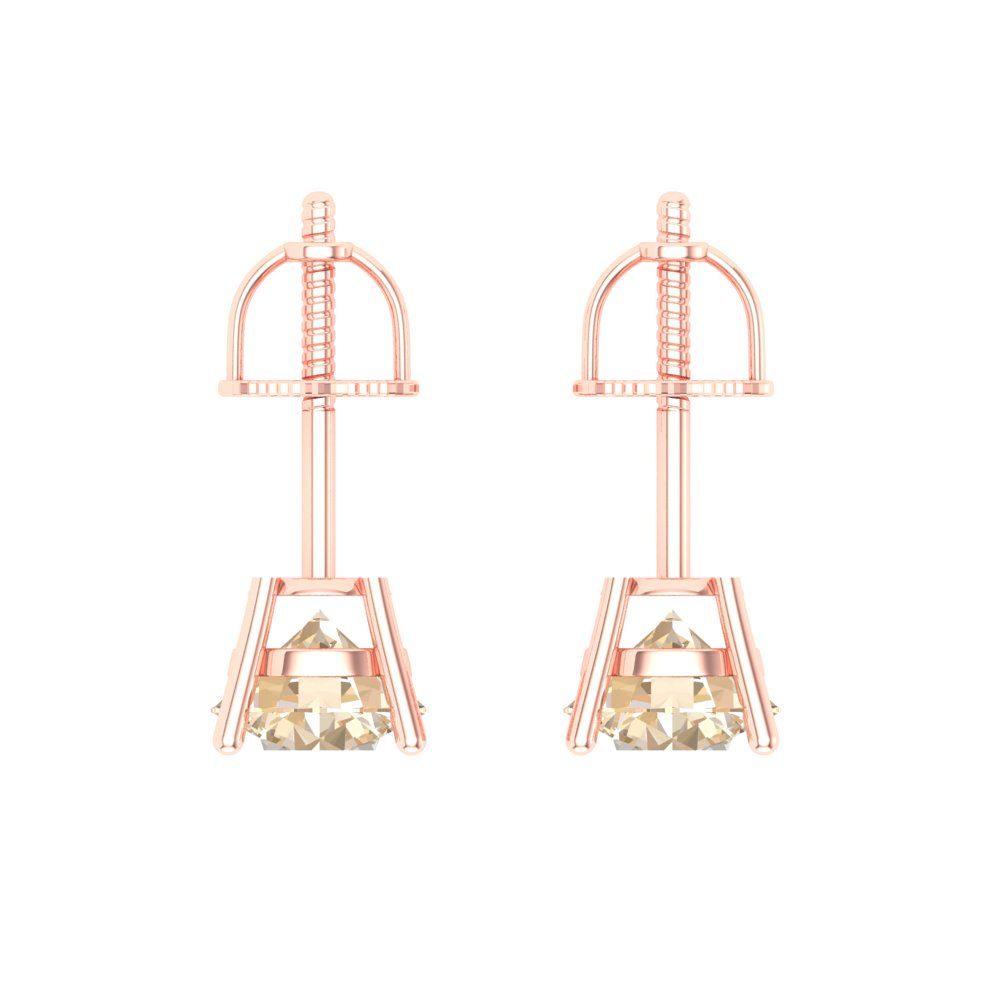 2 ctw Morganite Studs Earrings | 6.5mm Round Cut White Gold Screw back | February Birthstone