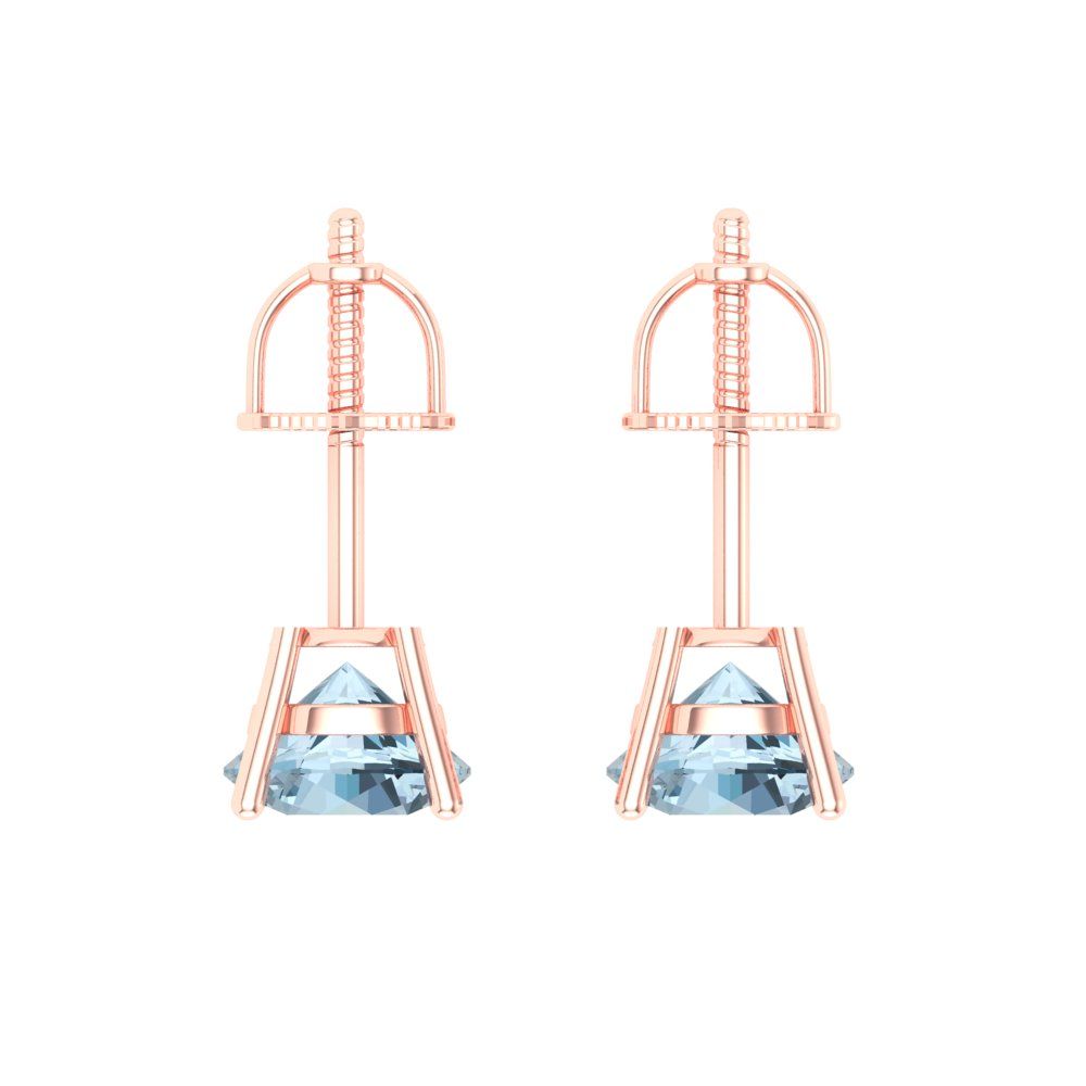 2 ctw Swiss Blue Topaz Studs Earrings | 6.5mm Round Cut White Gold Screw back | December Birthstone