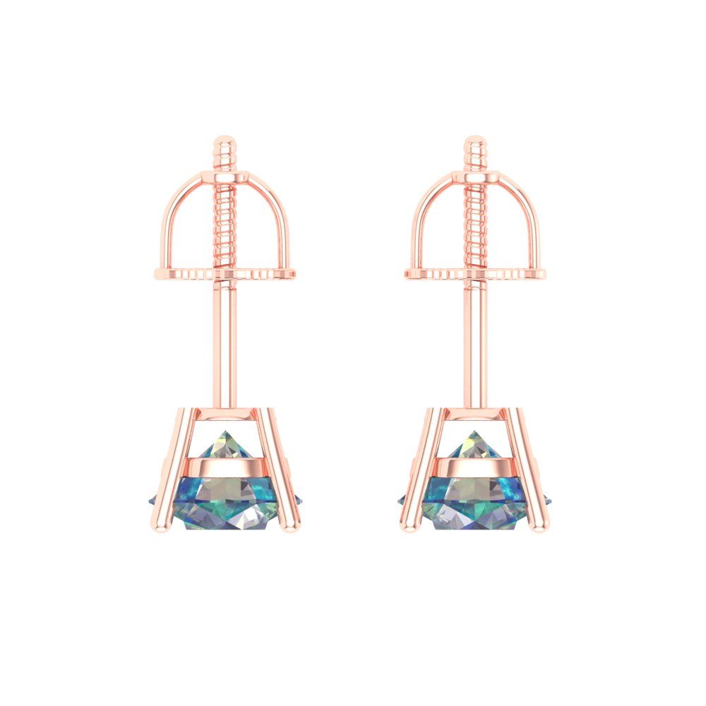 2 ctw Blue Moissanite Studs Earrings | 6.5mm Round Cut White Gold Screw back | April Birthstone