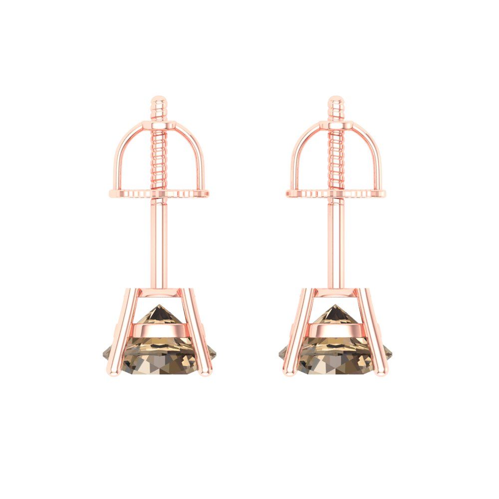 2 ctw Champagne Studs Earrings | 6.5mm Round Cut White Gold Screw back | April Birthstone