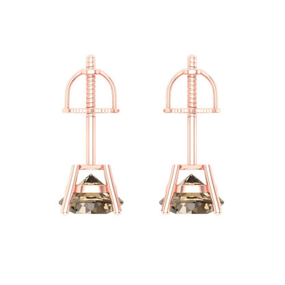 2 ctw Champagne Studs Earrings | 6.5mm Round Cut White Gold Screw back | April Birthstone