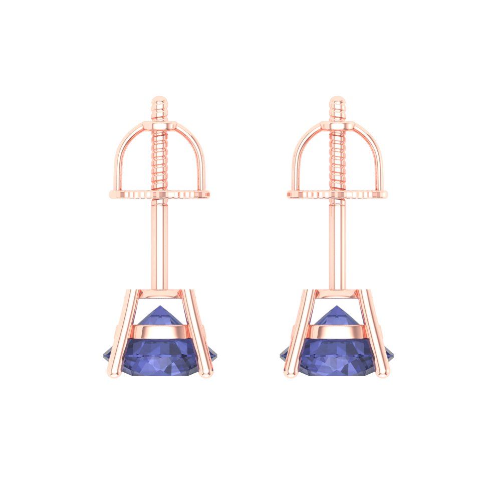 2 ctw Tanzanite Studs Earrings | 6.5mm Round Cut White Gold Screw back | December Birthstone