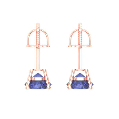 2 ctw Tanzanite Studs Earrings | 6.5mm Round Cut White Gold Screw back | December Birthstone