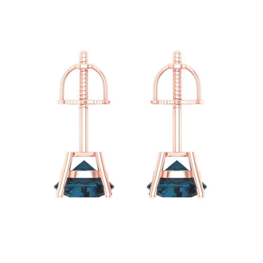 2 ctw London Blue Topaz Studs Earrings | 6.5mm Round Cut White Gold Screw back | December Birthstone