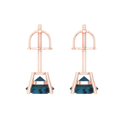 2 ctw London Blue Topaz Studs Earrings | 6.5mm Round Cut White Gold Screw back | December Birthstone