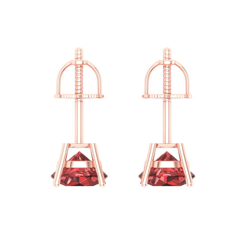 2 ctw Garnet Studs Earrings | 6.5mm Round Cut White Gold Screw back | January Birthstone