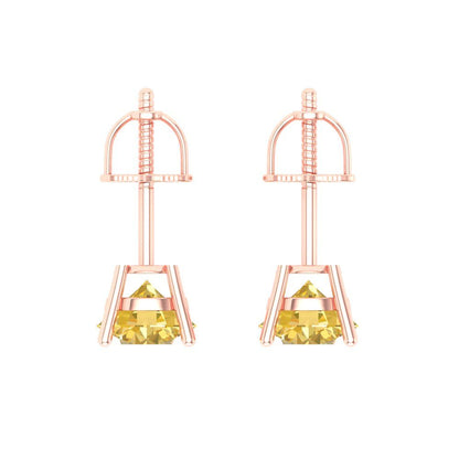 2 ctw Yellow Zirconia Studs Earrings | 6.5mm Round Cut White Gold Screw back | April Birthstone