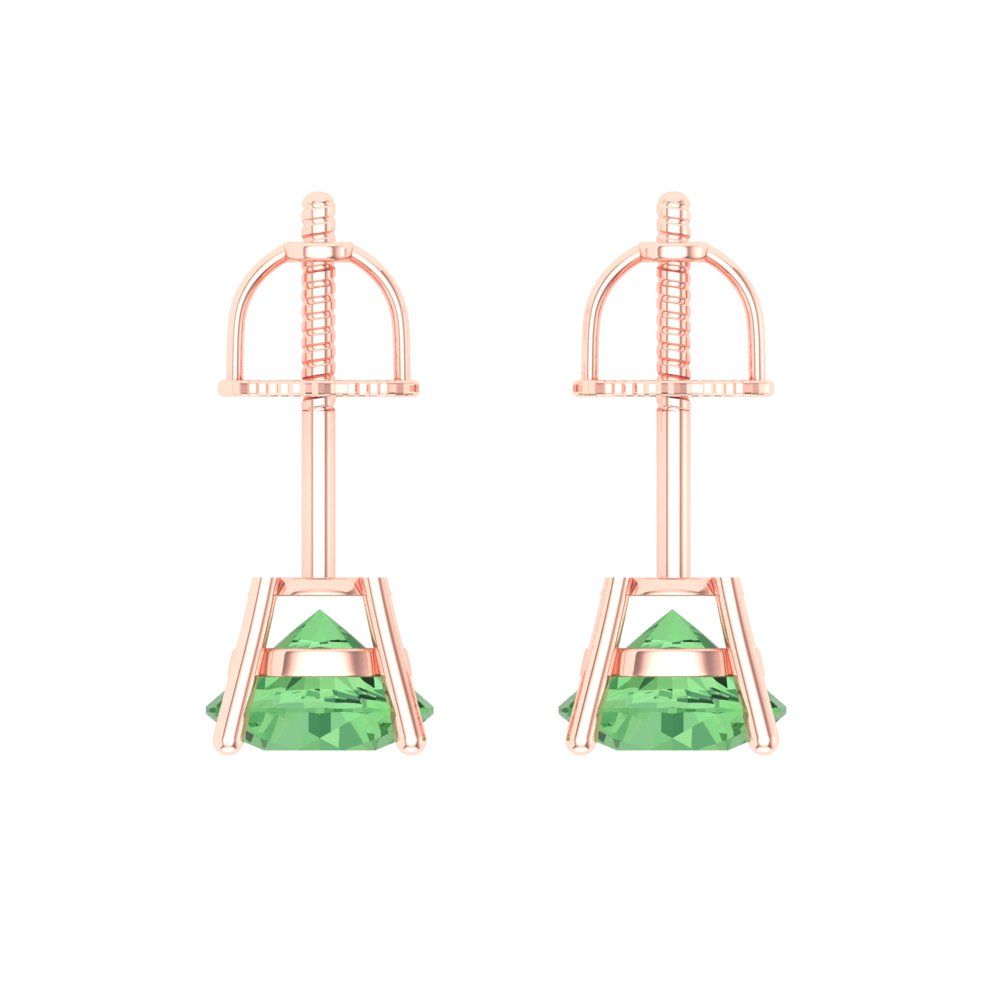 2 ctw Green Zirconia Studs Earrings | 6.5mm Round Cut White Gold Screw back | April Birthstone