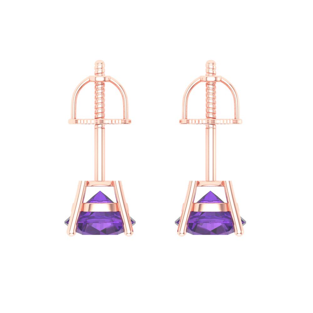 2 ctw Amethyst Studs Earrings | 6.5mm Round Cut White Gold Screw back | February Birthstone