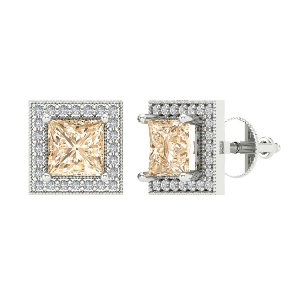 2.24 ctw Morganite Studs Earrings | 5.5mm Princess Cut White Gold Screw back | February Birthstone