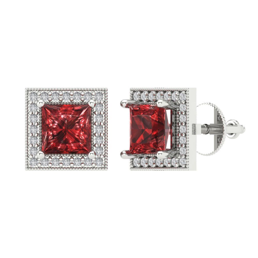 2.24 ctw Garnet Studs Earrings | 5.5mm Princess Cut White Gold Screw back | January Birthstone