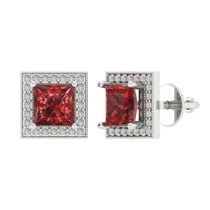 2.24 ctw Garnet Studs Earrings | 5.5mm Princess Cut White Gold Screw back | January Birthstone