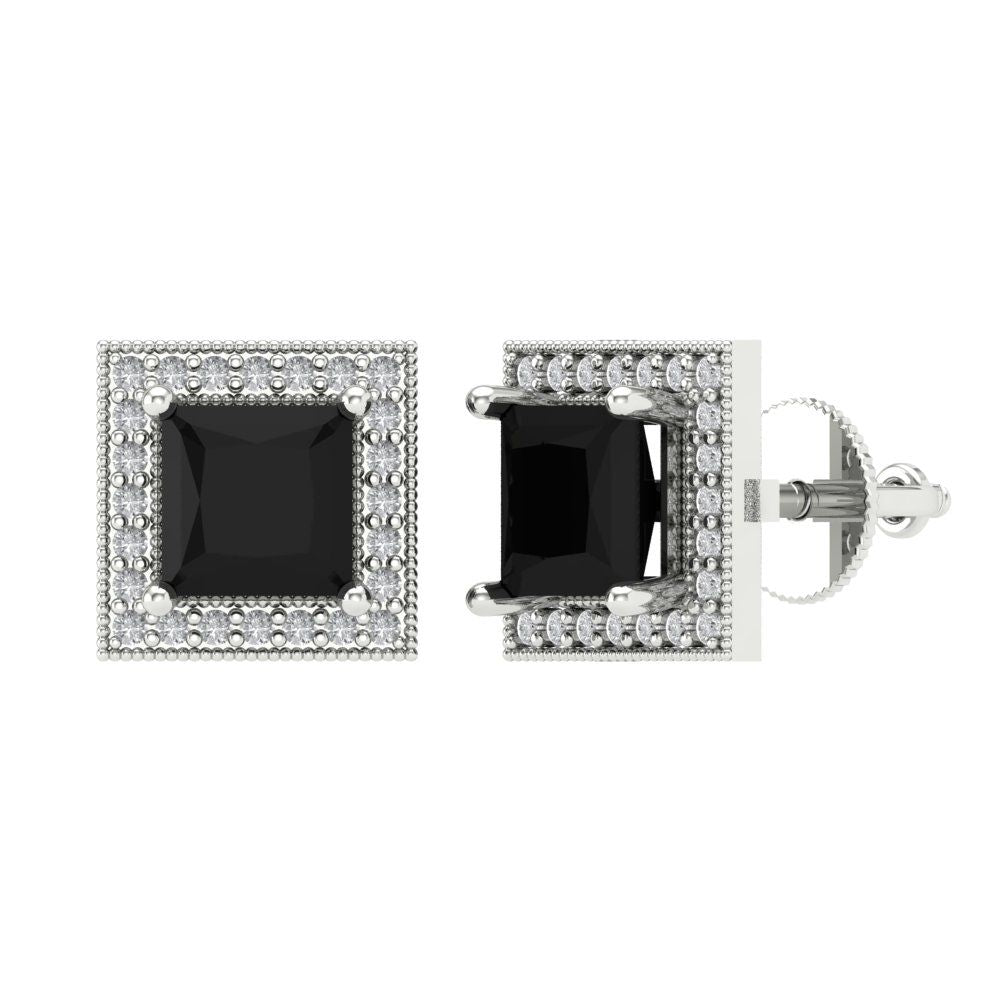 2.24 ctw Onyx Studs Earrings | 5.5mm Princess Cut White Gold Screw back | July Birthstone