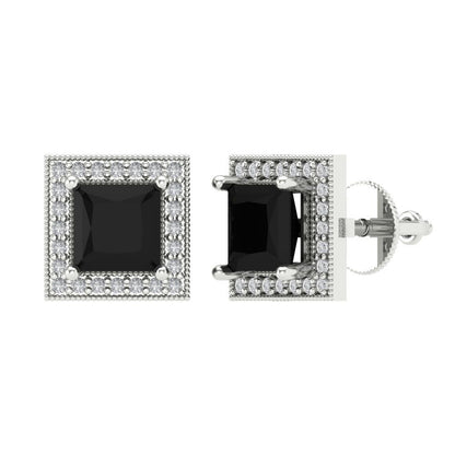 2.24 ctw Onyx Studs Earrings | 5.5mm Princess Cut White Gold Screw back | July Birthstone