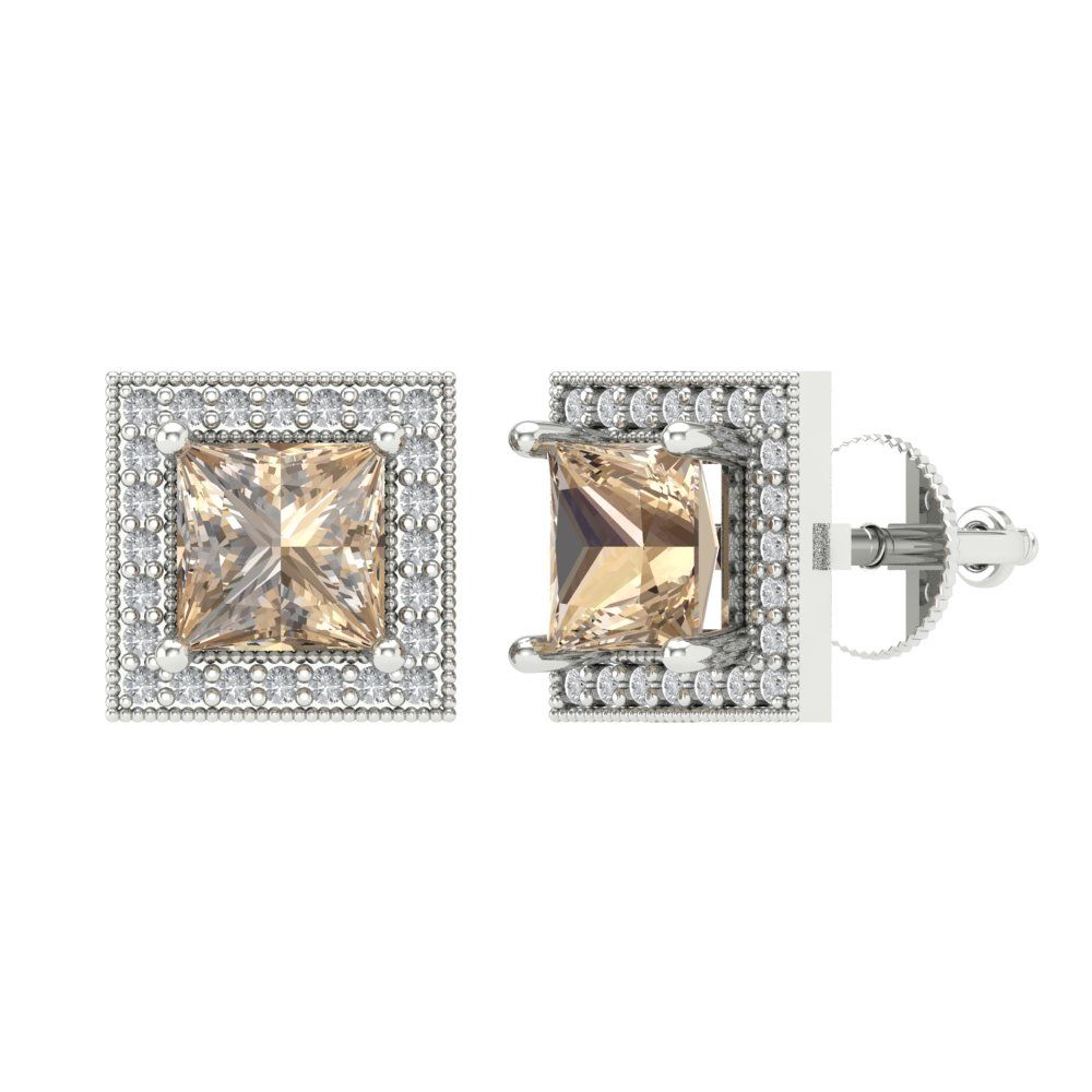 2.24 ctw Yellow Moissanite Studs Earrings | 5.5mm Princess Cut White Gold Screw back | April Birthstone