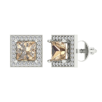 2.24 ctw Yellow Moissanite Studs Earrings | 5.5mm Princess Cut White Gold Screw back | April Birthstone