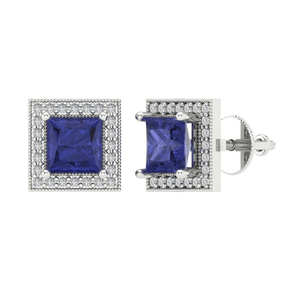 2.24 ctw Tanzanite Studs Earrings | 5.5mm Princess Cut White Gold Screw back | December Birthstone