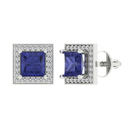 2.24 ctw Tanzanite Studs Earrings | 5.5mm Princess Cut White Gold Screw back | December Birthstone