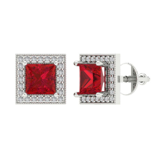 2.24 ctw Pink Tourmaline Studs Earrings | 5.5mm Princess Cut White Gold Screw back | April Birthstone