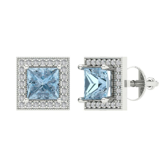 2.24cttw Aquamarine Gold-Plated 925 Silver Screw Back Stud Earrings