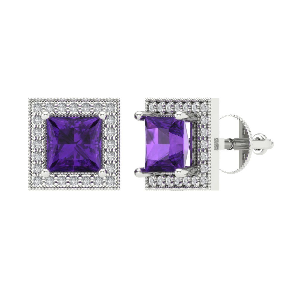 2.24cttw Amethyst Gold-Plated 925 Silver Screw Back Stud Earrings