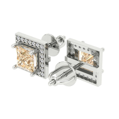 2.24 ctw Morganite Studs Earrings | 5.5mm Princess Cut White Gold Screw back | February Birthstone