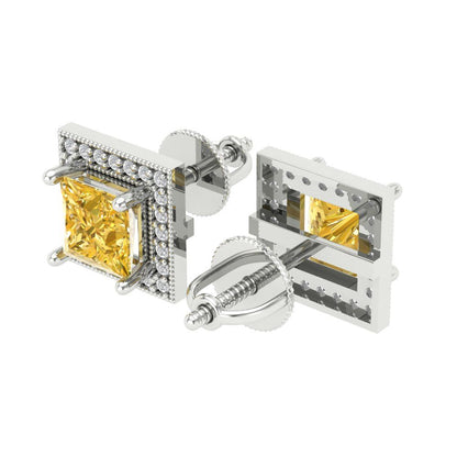 2.24 ctw Citrine Studs Earrings | 5.5mm Princess Cut White Gold Screw back | November Birthstone