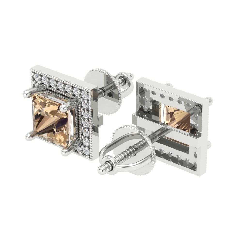 2.24 ctw Yellow Moissanite Studs Earrings | 5.5mm Princess Cut White Gold Screw back | April Birthstone