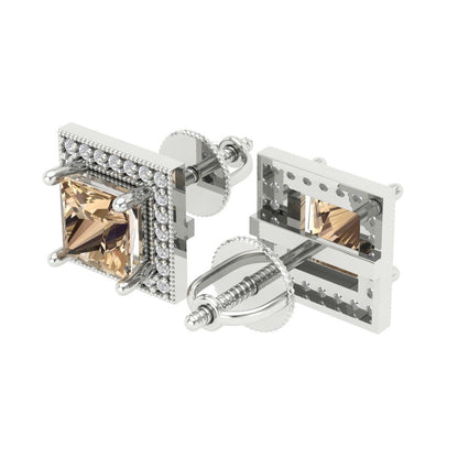 2.24 ctw Yellow Moissanite Studs Earrings | 5.5mm Princess Cut White Gold Screw back | April Birthstone