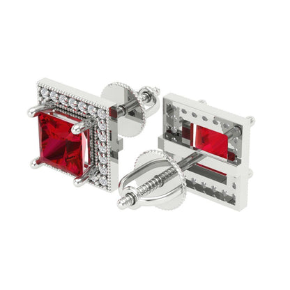 2.24 ctw Pink Tourmaline Studs Earrings | 5.5mm Princess Cut White Gold Screw back | April Birthstone