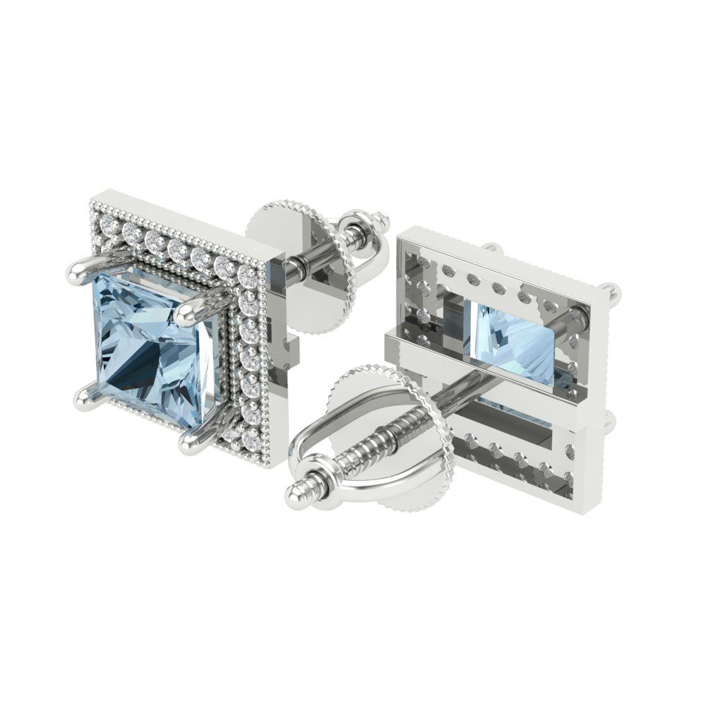 2.24 ctw Swiss Blue Topaz Studs Earrings | 5.5mm Princess Cut White Gold Screw back | December Birthstone