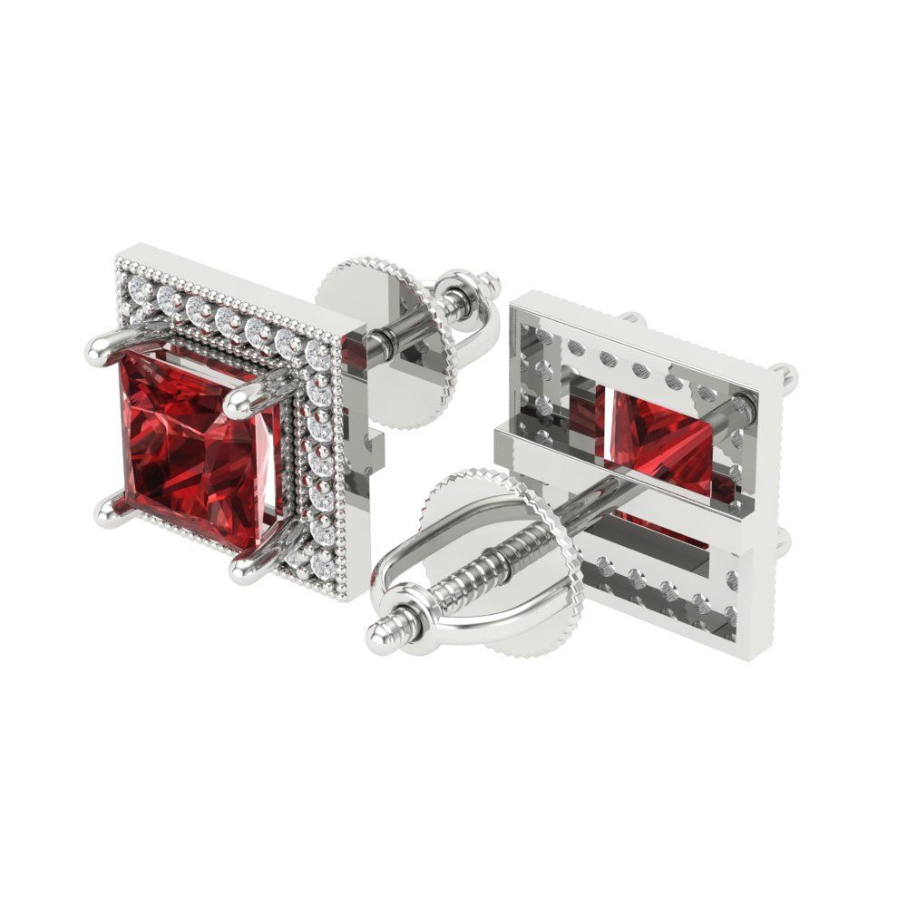 2.24 ctw Garnet Studs Earrings | 5.5mm Princess Cut White Gold Screw back | January Birthstone