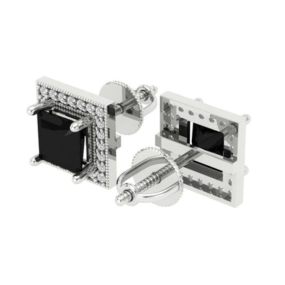 2.24 ctw Onyx Studs Earrings | 5.5mm Princess Cut White Gold Screw back | July Birthstone
