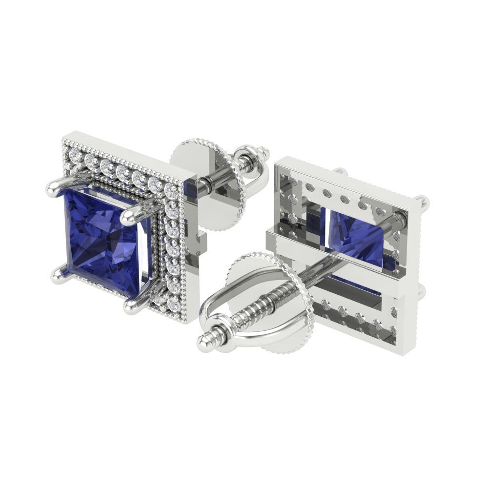 2.24 ctw Tanzanite Studs Earrings | 5.5mm Princess Cut White Gold Screw back | December Birthstone