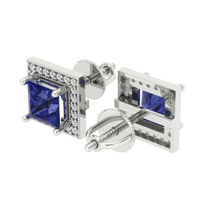 2.24 ctw Tanzanite Studs Earrings | 5.5mm Princess Cut White Gold Screw back | December Birthstone