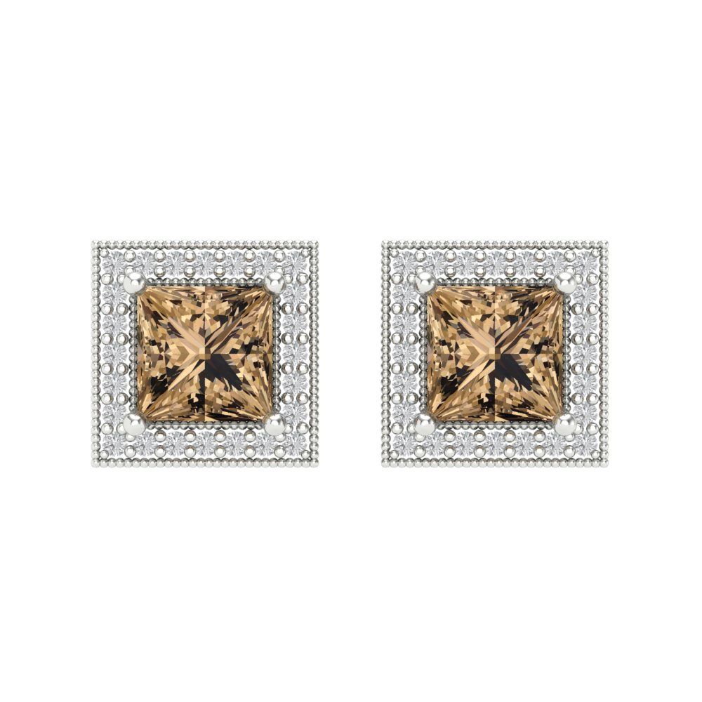 2.24 ctw Champagne Studs Earrings | 5.5mm Princess Cut White Gold Screw back | April Birthstone