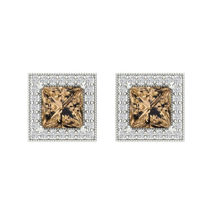 2.24 ctw Champagne Studs Earrings | 5.5mm Princess Cut White Gold Screw back | April Birthstone