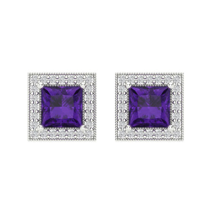 2.24cttw Amethyst Gold-Plated 925 Silver Screw Back Stud Earrings