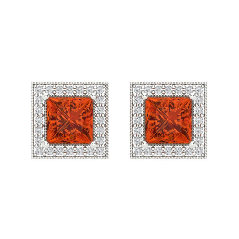 2.24 ctw Red Zirconia Studs Earrings | 5.5mm Princess Cut White Gold Screw back | April Birthstone