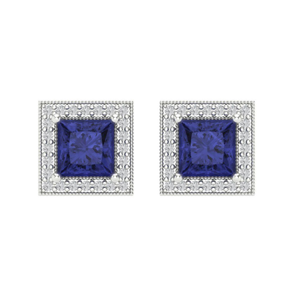 2.24 ctw Tanzanite Studs Earrings | 5.5mm Princess Cut White Gold Screw back | December Birthstone