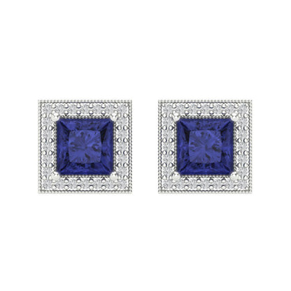 2.24 ctw Tanzanite Studs Earrings | 5.5mm Princess Cut White Gold Screw back | December Birthstone