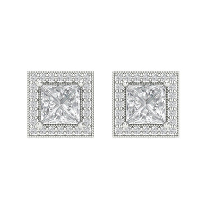2.24 ctw White Sapphire Studs Earrings | 5.5mm Princess Cut White Gold Screw back | April Birthstone