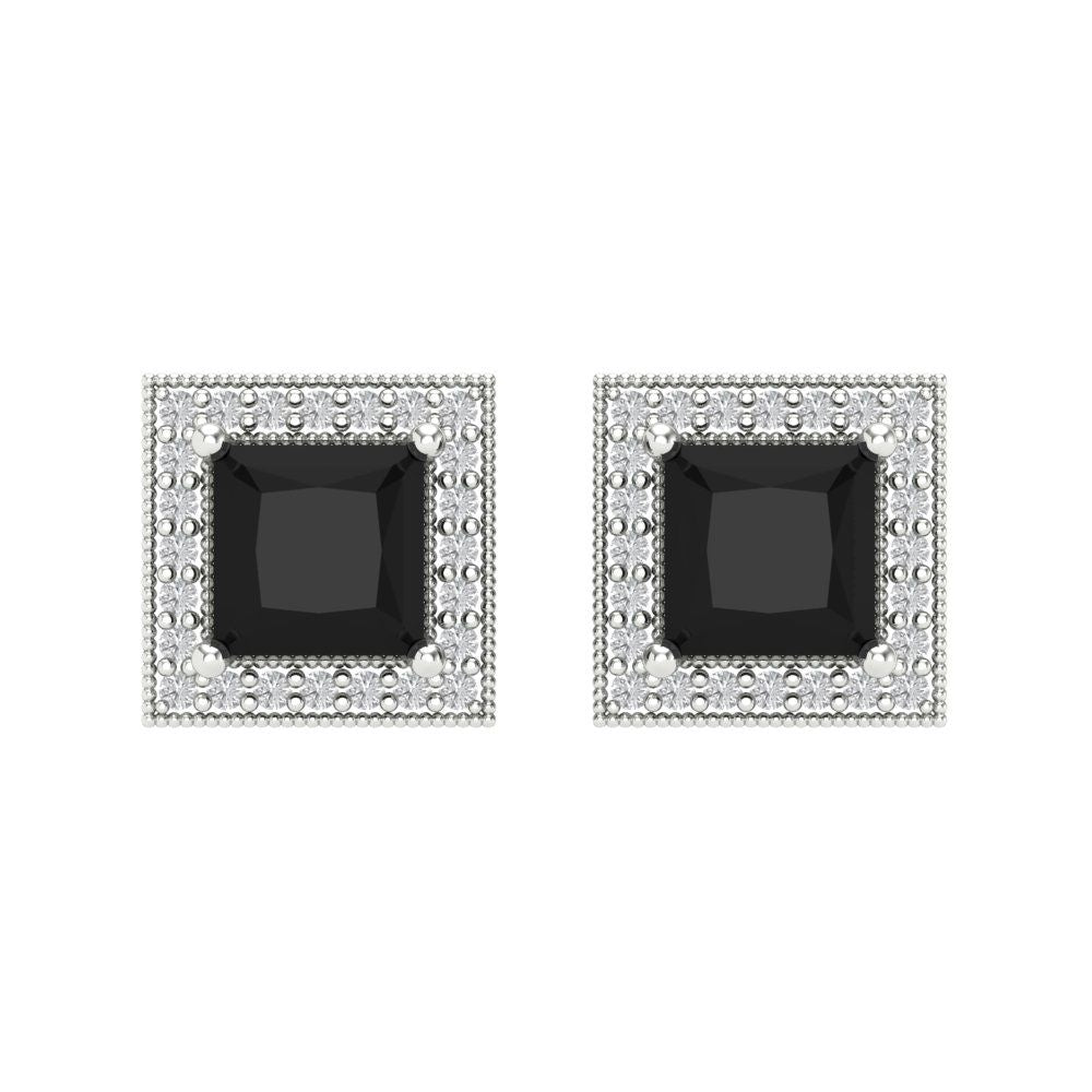 2.24 ctw Onyx Studs Earrings | 5.5mm Princess Cut White Gold Screw back | July Birthstone