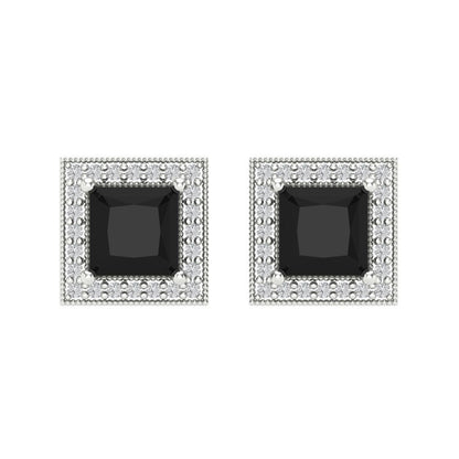 2.24 ctw Onyx Studs Earrings | 5.5mm Princess Cut White Gold Screw back | July Birthstone