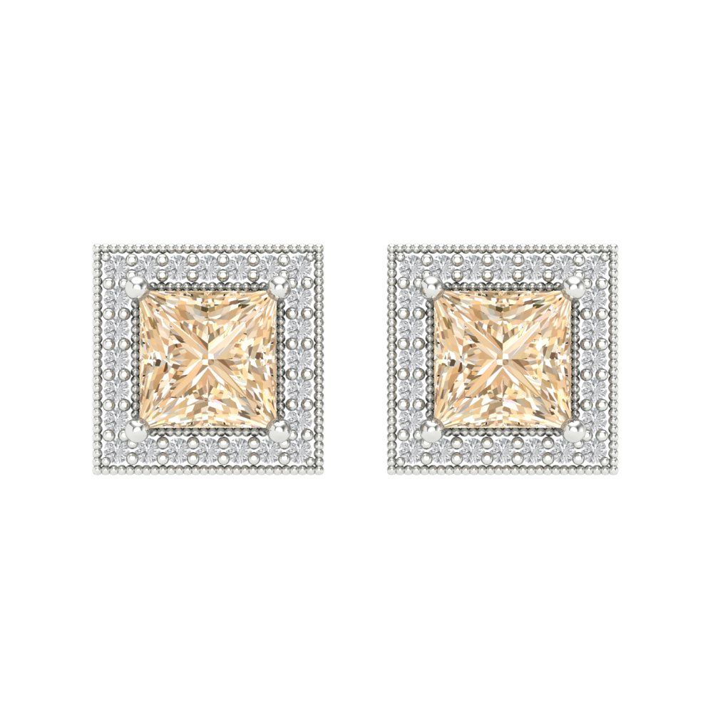 2.24 ctw Morganite Studs Earrings | 5.5mm Princess Cut White Gold Screw back | February Birthstone