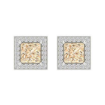 2.24 ctw Morganite Studs Earrings | 5.5mm Princess Cut White Gold Screw back | February Birthstone