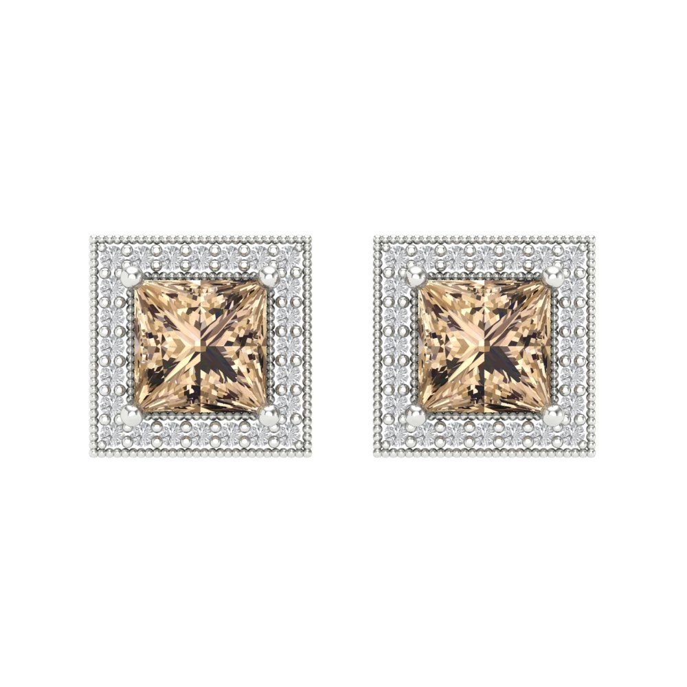 2.24 ctw Yellow Moissanite Studs Earrings | 5.5mm Princess Cut White Gold Screw back | April Birthstone